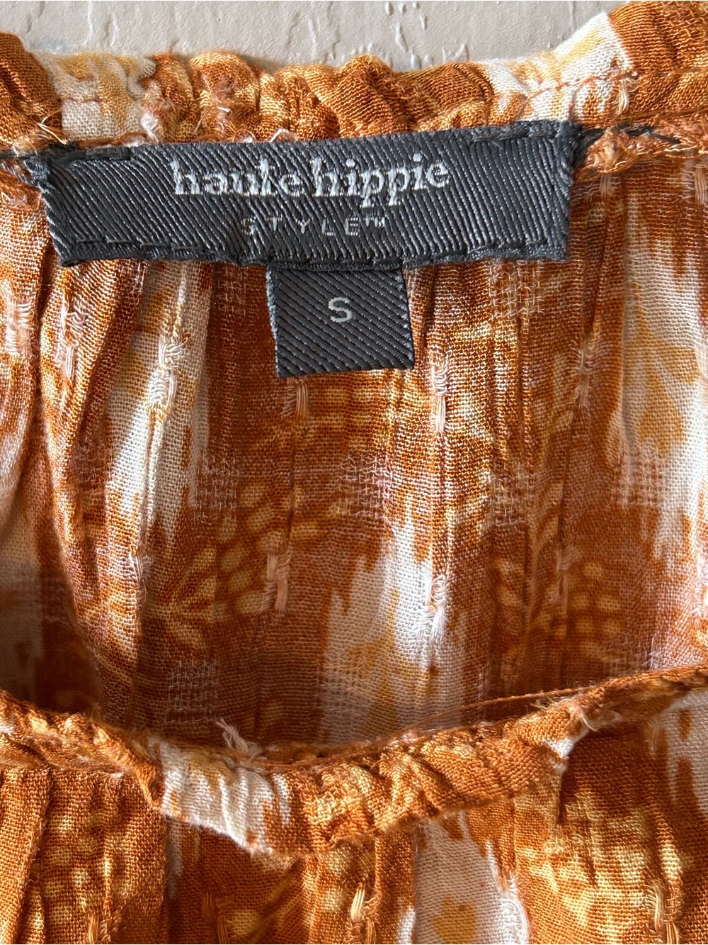 Haute Hippie Chic Orange White Peasant Top S Smocked Waist Boho Festival Summer - Picture 3 of 5